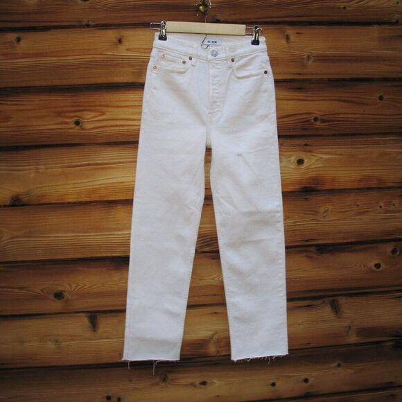 NWT  RE/DONE 70s High Rise Stove Pipe frayed straight-leg jeans - Picture 4 of 13